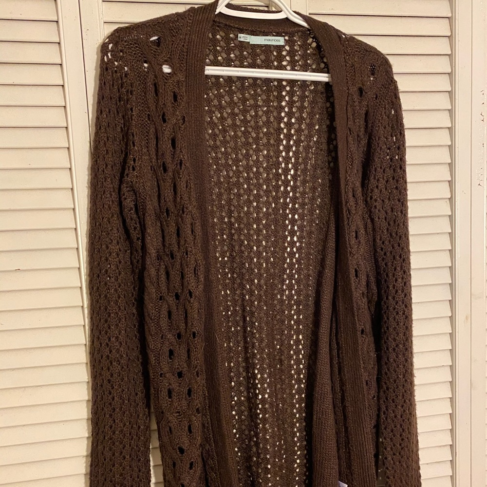 Brown Crochet Knit Cardigan